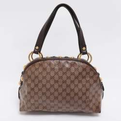 Pre Owned Gucci Beige/Brown GG Crystal Canvas Babouska Crest Dome Bag