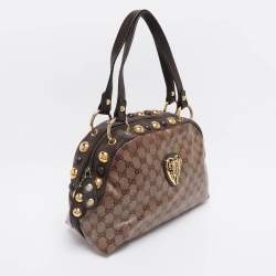Pre Owned Gucci Beige/Brown GG Crystal Canvas Babouska Crest Dome Bag