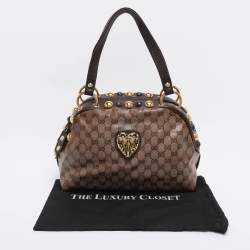 Pre Owned Gucci Beige/Brown GG Crystal Canvas Babouska Crest Dome Bag