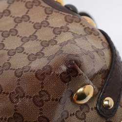 Pre Owned Gucci Beige/Brown GG Crystal Canvas Babouska Crest Dome Bag