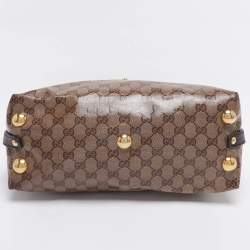 Pre Owned Gucci Beige/Brown GG Crystal Canvas Babouska Crest Dome Bag