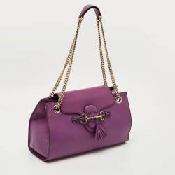 Pre Owned Gucci Purple Leather Large Emily Chain Shoulder Bag