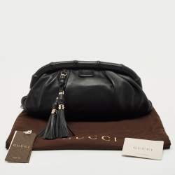 Pre Owned Gucci Black Leather Bamboo Frame Tassel Clutch
