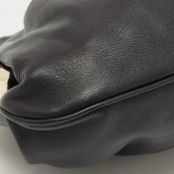 Pre Owned Gucci Black Leather Bamboo Frame Tassel Clutch