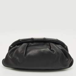 Pre Owned Gucci Black Leather Bamboo Frame Tassel Clutch