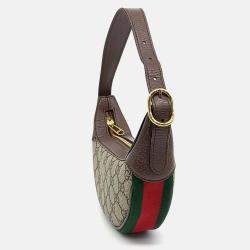 Pre Owned Gucci Beige Brown Leather and PVC Ophidia Hobo Bag