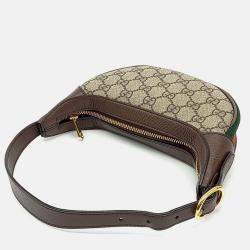 Pre Owned Gucci Beige Brown Leather and PVC Ophidia Hobo Bag