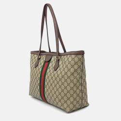 Pre Owned Gucci Beige Brown Leather and PVC Ophidia GG Supreme Shopper Bag