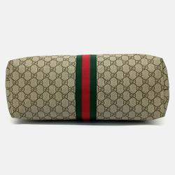 Pre Owned Gucci Beige Brown Leather and PVC Ophidia GG Supreme Shopper Bag