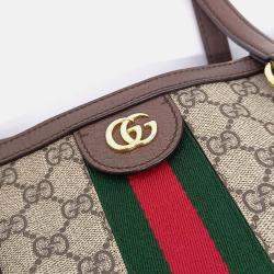 Pre Owned Gucci Beige Brown Leather and PVC Ophidia GG Supreme Shopper Bag