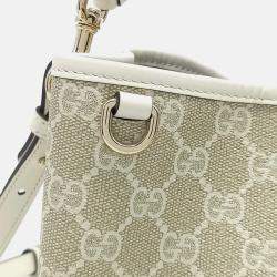 Pre Owned Gucci Beige Leather and Coated canvas GG Emblem Small Bucket Bag