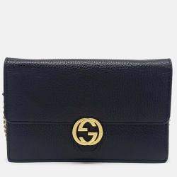 Pre Owned Gucci Black Leather Interlocking Chain Crossbody Bag