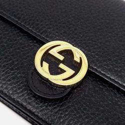 Pre Owned Gucci Black Leather Interlocking Chain Crossbody Bag