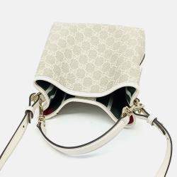 Pre Owned Gucci Beige Leather and PVC GG Emblem Small Bucket Bag