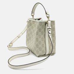 Pre Owned Gucci Beige Leather and PVC GG Emblem Small Bucket Bag