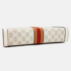 Pre Owned Gucci Beige Leather and Coated canvas Ophidia Clutch