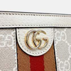 Pre Owned Gucci Beige Leather and Coated canvas Ophidia Clutch