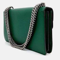 Pre Owned Gucci Green Leather Dionysus Chain Shoulder Bag