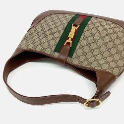 Pre Owned Gucci Beige Brown Leather and Coated canvas Jackie 1961 Medium Hobo Bag