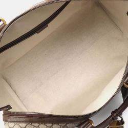 Pre Owned Gucci Beige Brown Leather and Coated canvas Ophidia Savoy Duffel Bag