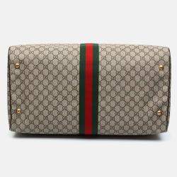 Pre Owned Gucci Beige Brown Leather and Coated canvas Ophidia Savoy Duffel Bag
