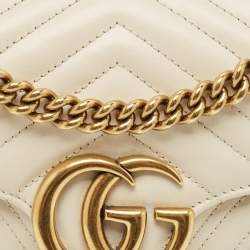 Pre Owned Gucci Off White Matelassé Leather Medium GG Marmont Shoulder Bag