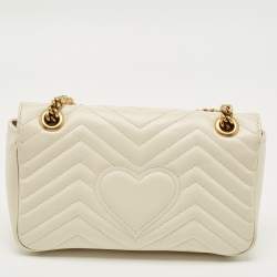 Pre Owned Gucci Off White Matelassé Leather Medium GG Marmont Shoulder Bag