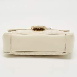 Pre Owned Gucci Off White Matelassé Leather Medium GG Marmont Shoulder Bag