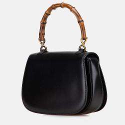 Pre Owned حقيبة غوتشي بامبو جلد عجل أسود نايت