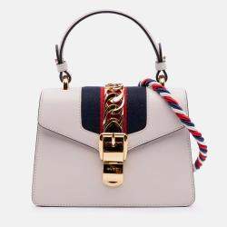 Pre Owned Gucci White Mini Calfskin Sylvie Satchel