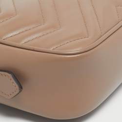 Pre Owned Gucci Dusty Pink Matelassé Leather GG Marmont Mini Camera Bag