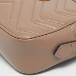 Pre Owned Gucci Dusty Pink Matelassé Leather GG Marmont Mini Camera Bag