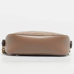 Pre Owned Gucci Dusty Pink Matelassé Leather GG Marmont Mini Camera Bag