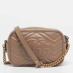 Pre Owned Gucci Dusty Pink Matelassé Leather GG Marmont Mini Camera Bag