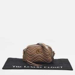 Pre Owned Gucci Dusty Pink Matelassé Leather GG Marmont Mini Camera Bag