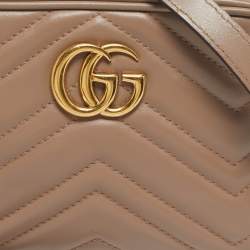 Pre Owned Gucci Dusty Pink Matelassé Leather GG Marmont Mini Camera Bag