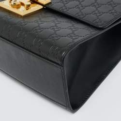 Pre Owned Gucci Black Guccissima Leather Medium Padlock Shoulder Bag