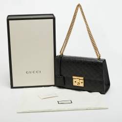 Pre Owned Gucci Black Guccissima Leather Medium Padlock Shoulder Bag