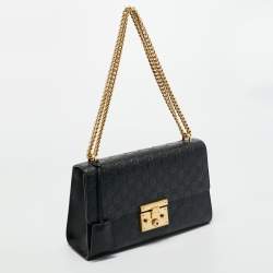 Pre Owned Gucci Black Guccissima Leather Medium Padlock Shoulder Bag