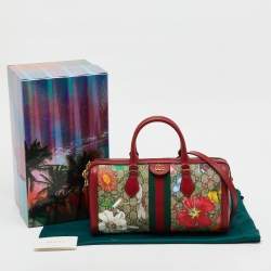 Pre Owned Gucci Multicolor GG Supreme Canvas and Leather Flora Web Medium Ophidia Boston Bag
