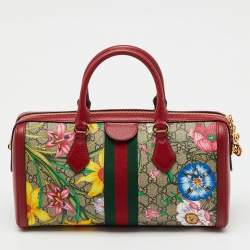 Pre Owned Gucci Multicolor GG Supreme Canvas and Leather Flora Web Medium Ophidia Boston Bag