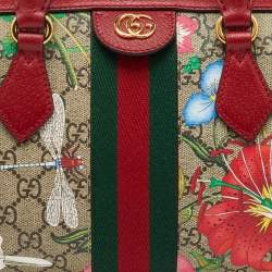 Pre Owned Gucci Multicolor GG Supreme Canvas and Leather Flora Web Medium Ophidia Boston Bag