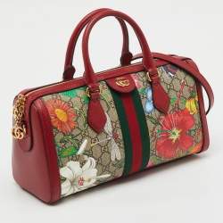 Pre Owned Gucci Multicolor GG Supreme Canvas and Leather Flora Web Medium Ophidia Boston Bag