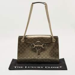Pre Owned Gucci Metallic Guccissima Patent Leather Large Emily Chain Shoulder Bag