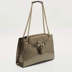 Pre Owned Gucci Metallic Guccissima Patent Leather Large Emily Chain Shoulder Bag