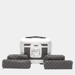 Pre Owned Gucci Gg Supreme Beauty Case Coated Canvas Handbag Gray And Silver