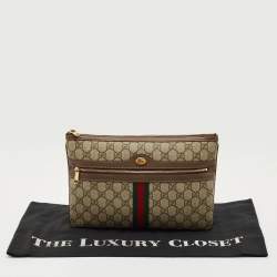 Pre Owned Gucci Brown/Beige GG Supreme Canvas Ophidia Pouch