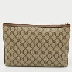 Pre Owned Gucci Brown/Beige GG Supreme Canvas Ophidia Pouch