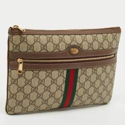 Pre Owned Gucci Brown/Beige GG Supreme Canvas Ophidia Pouch