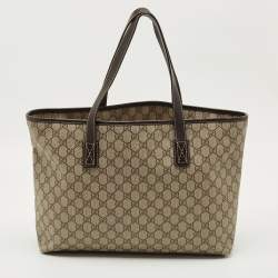مملوكة مسبقًا حقيبة تسوق يد بسحاب غوتشي كانفاس GG سوبريم بني/بيج